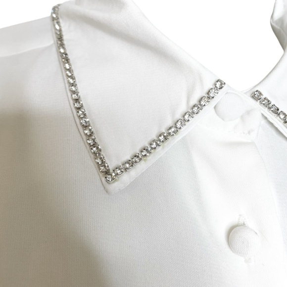 NWT White Blouse With Diamond Studs On Collar 🤍 - Picture 6 of 12